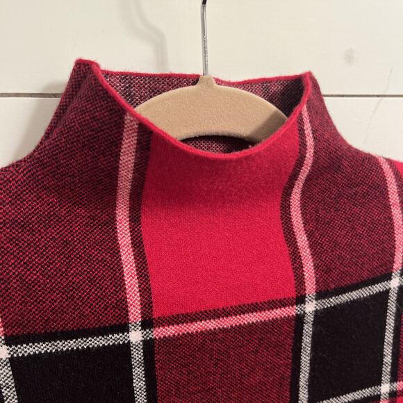 TAHARI Women Long Sleeve Mock Neck Sweater Size M Red/Black/White Plaid - Picture 3 of 7